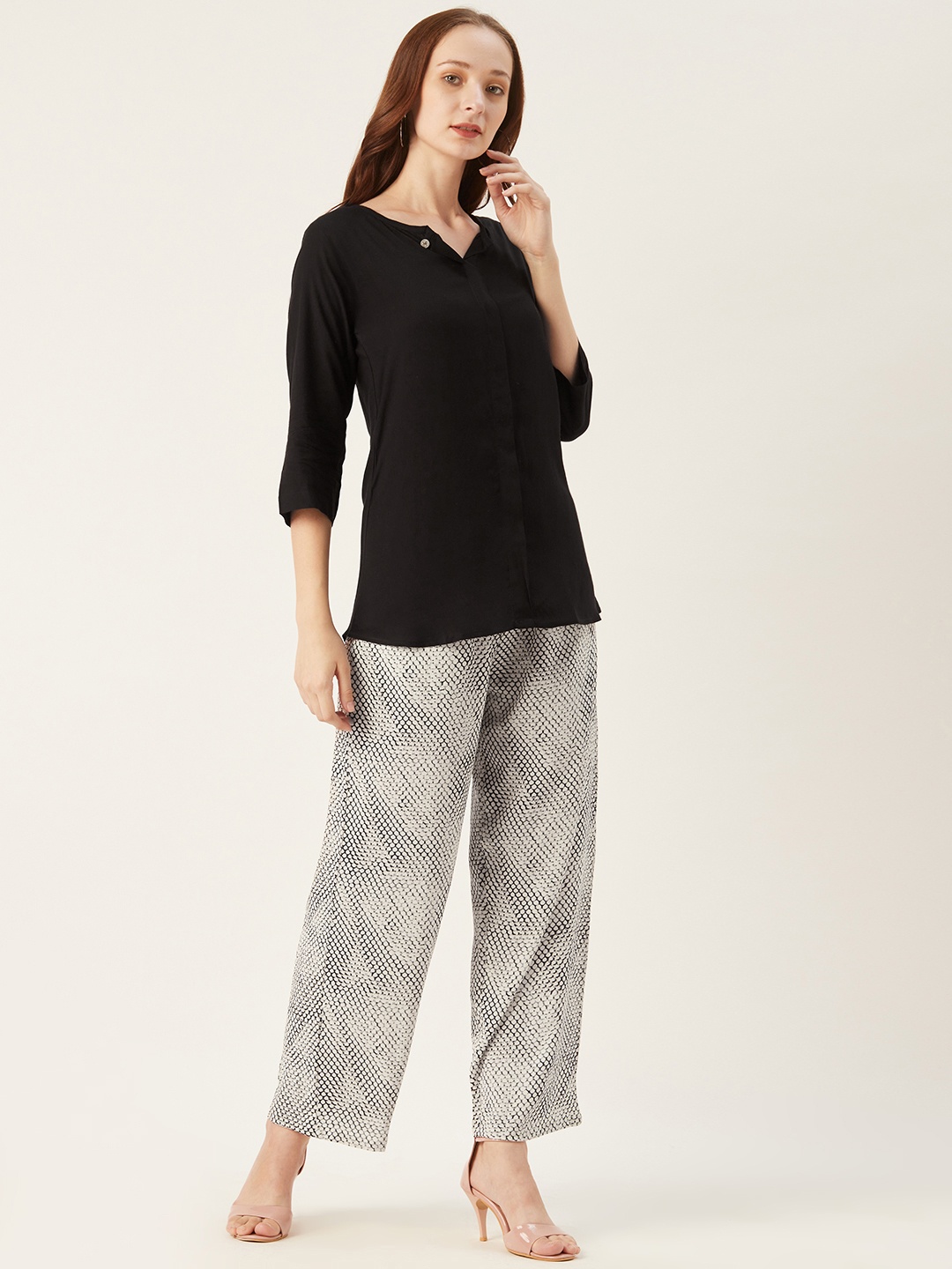 

shiloh Women Black & White Solid Top with Palazzos