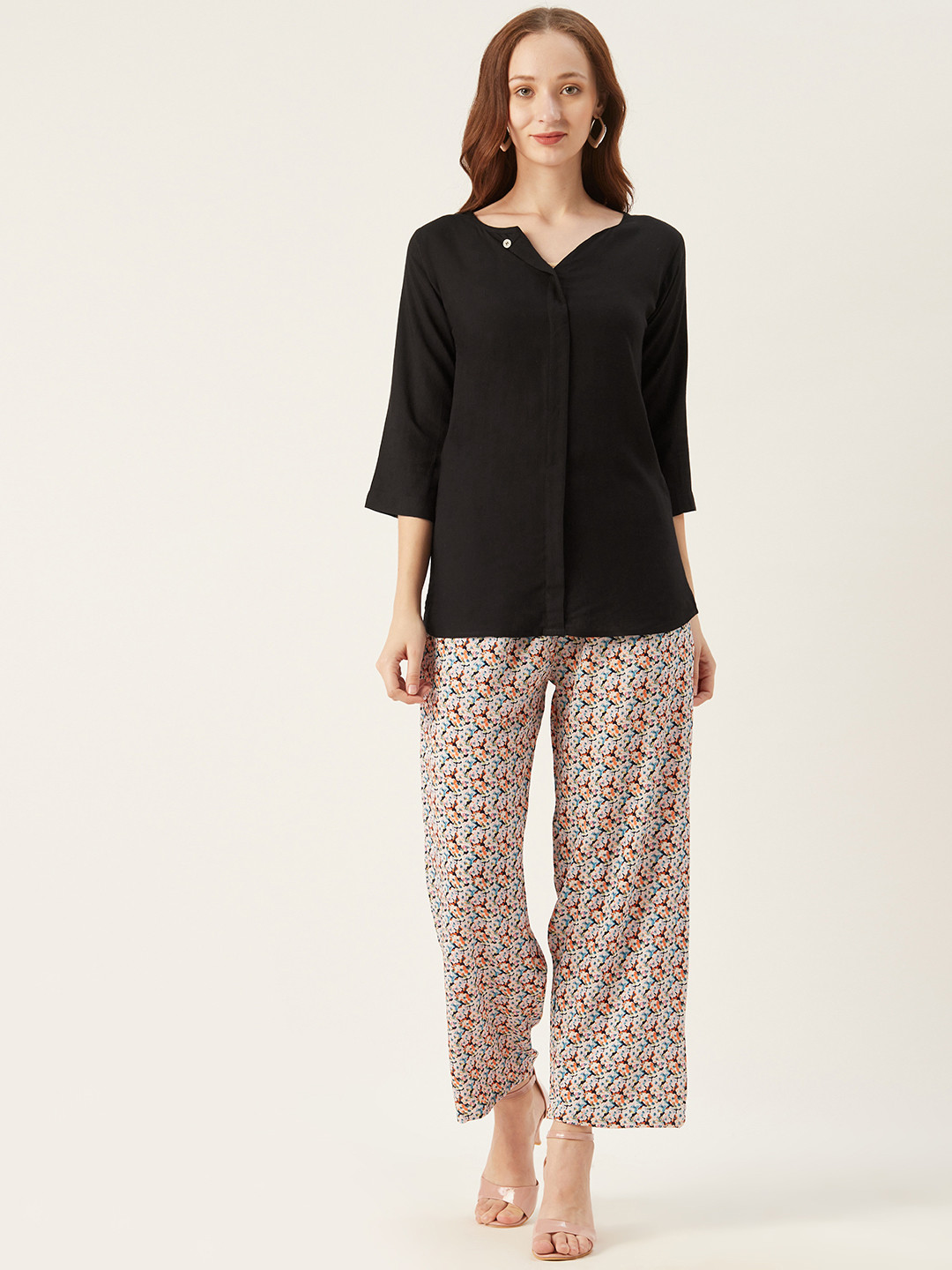 

shiloh Women Black & Pink Solid Shirt with Palazzos