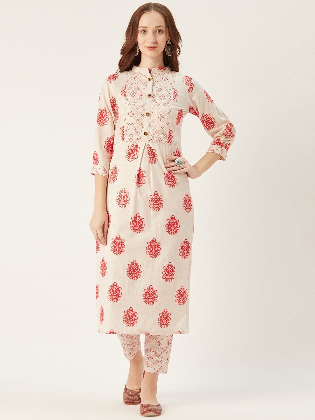 

shiloh Women Off-White & Red Printed Kurta with Trousers