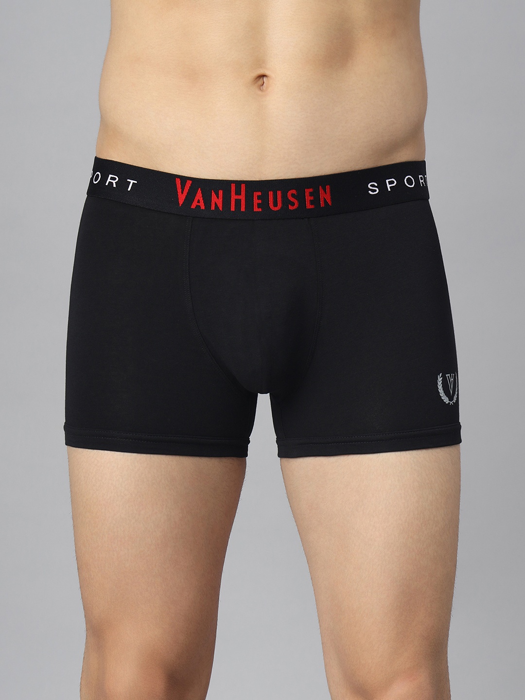 

Van Heusen Men Solid Plush Back Elasticized Waistband Double Layer Gusset Trunks, Black