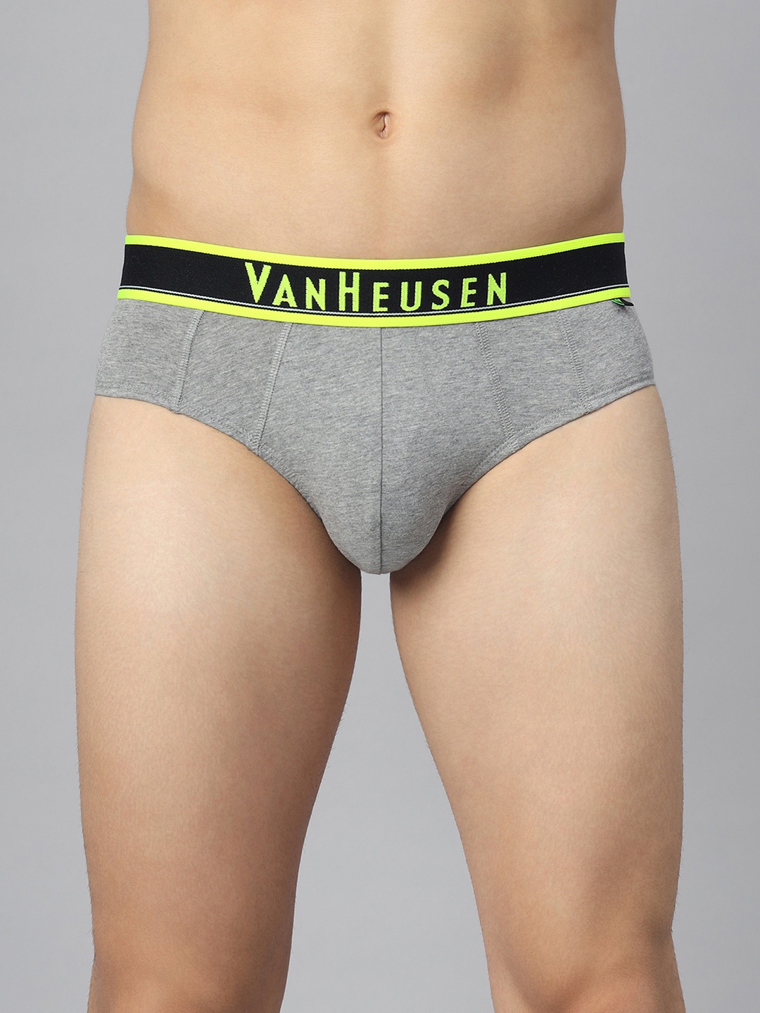 

Van Heusen Men Solid Colour Fresh Elasticized Waistband Briefs, Grey melange