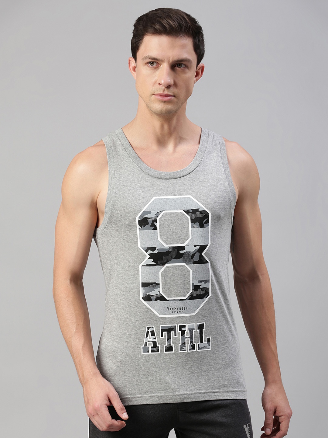 

Van Heusen Men Grey Printed All Day Comfort Graphic Print Vest