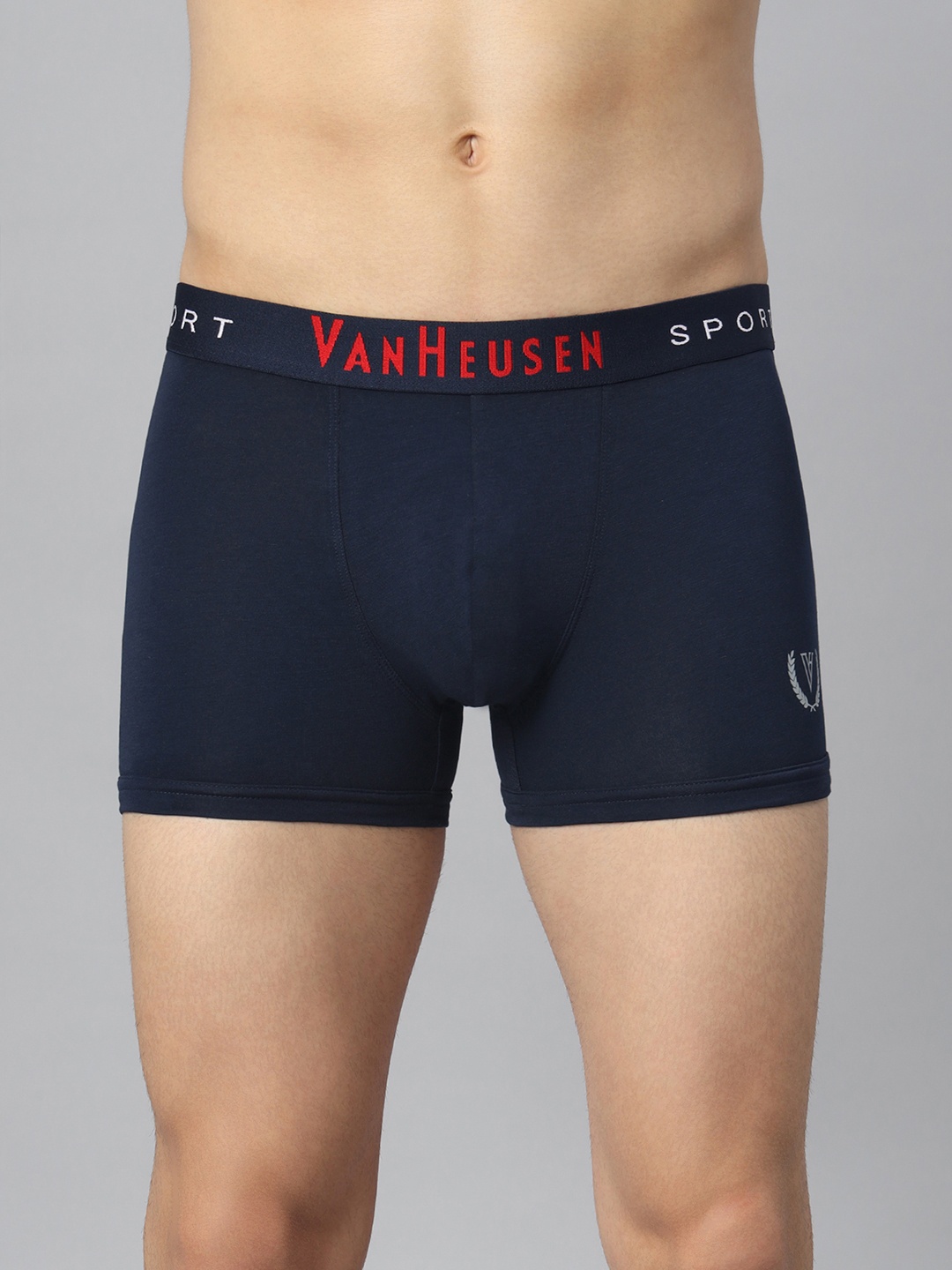 

Van Heusen Men Solid Plush Back Elasticized Waistband Double Layer Gusset Trunks, Navy blue