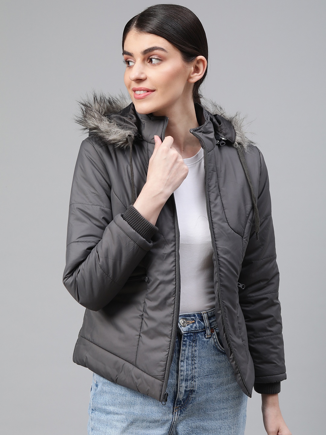 

Fort Collins Women Charcoal Grey Solid Lightweight Parka Jacket