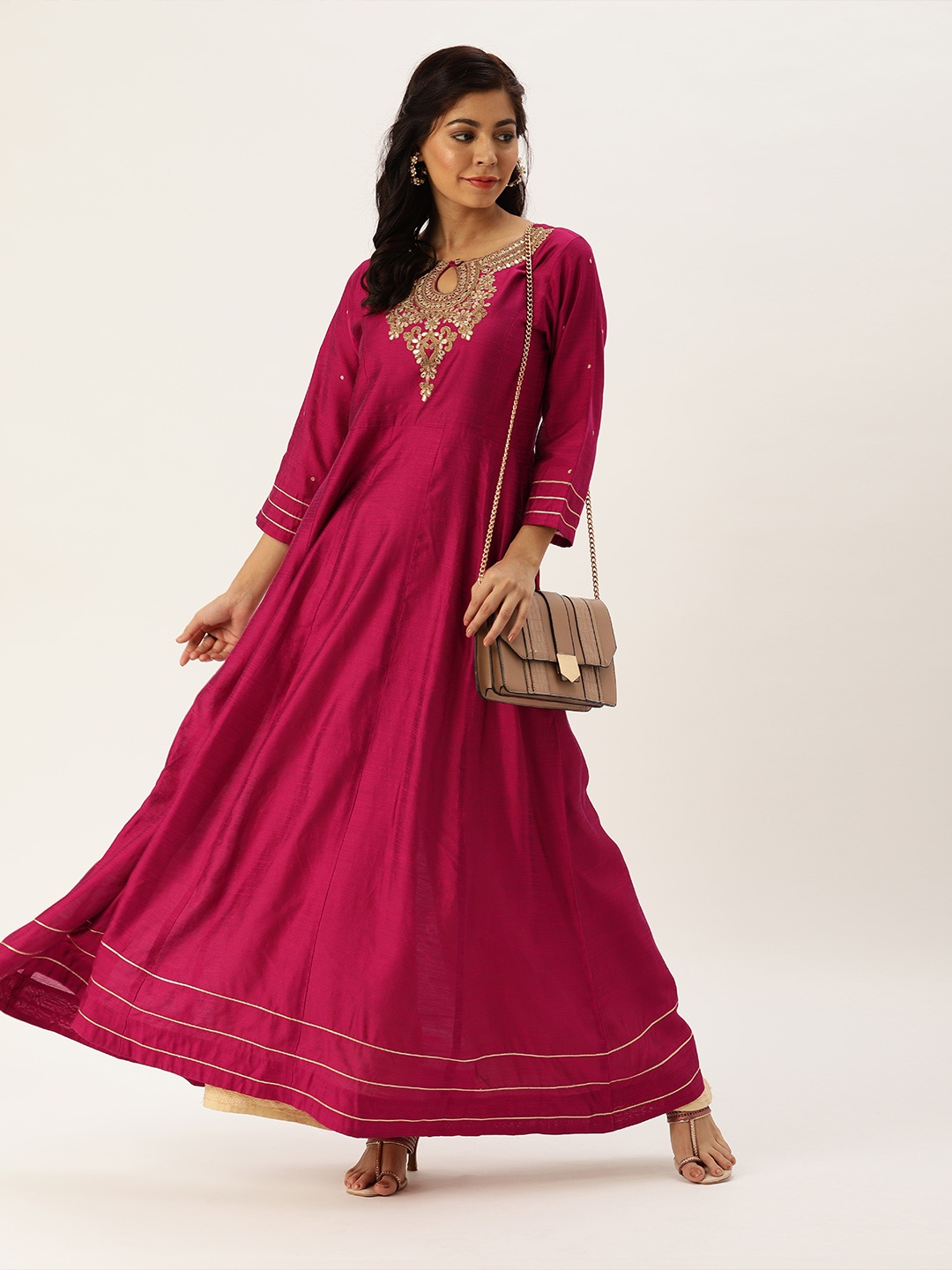 

Varanga Women Magenta Pink Embroidered Anarkali Kurta With Dupatta