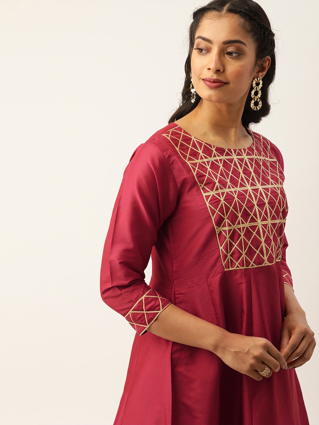 

Varanga Women Maroon Yoke Design A-Line Kurta