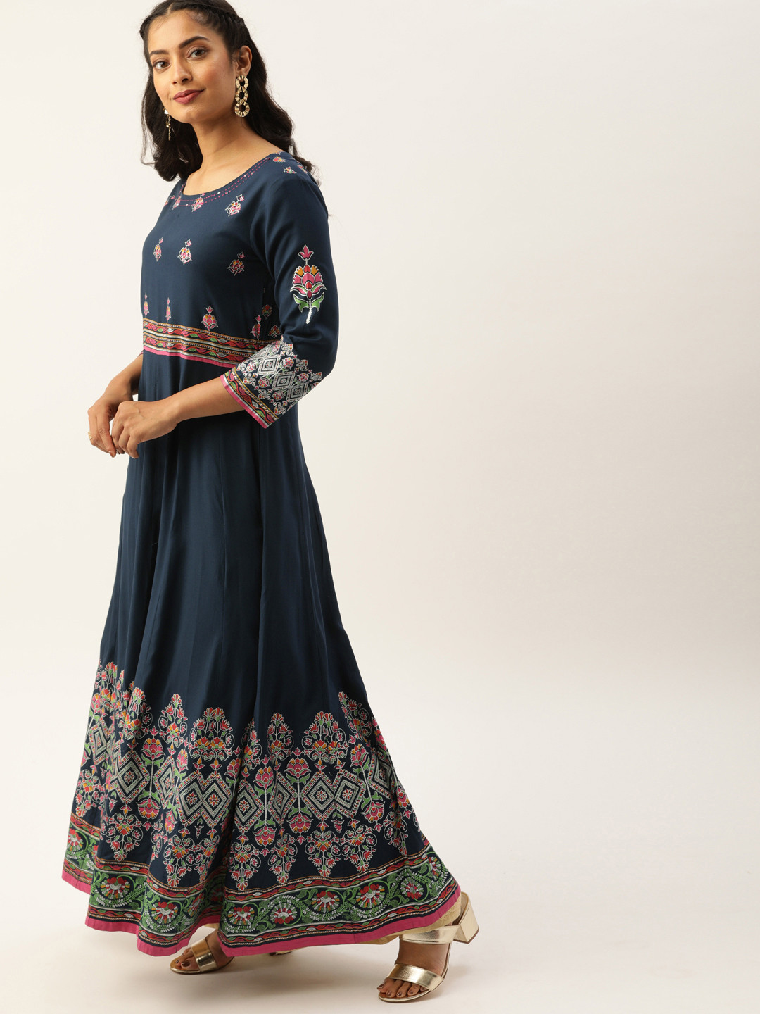 

Varanga Women Navy Blue & Pink Printed Anarkali Kurta