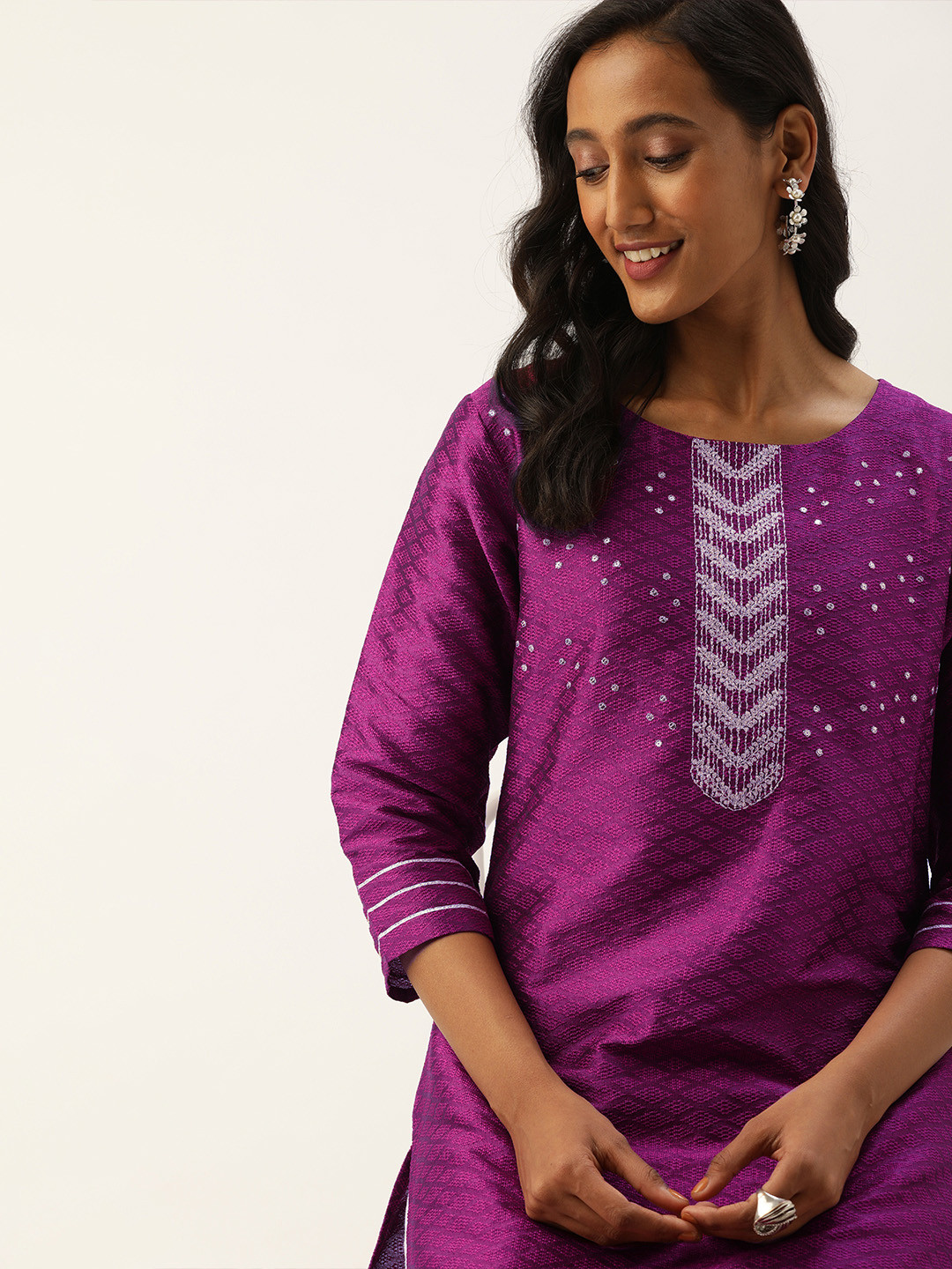 

Varanga Women Magenta Pink Embroidered Yoke Design Straight Kurta
