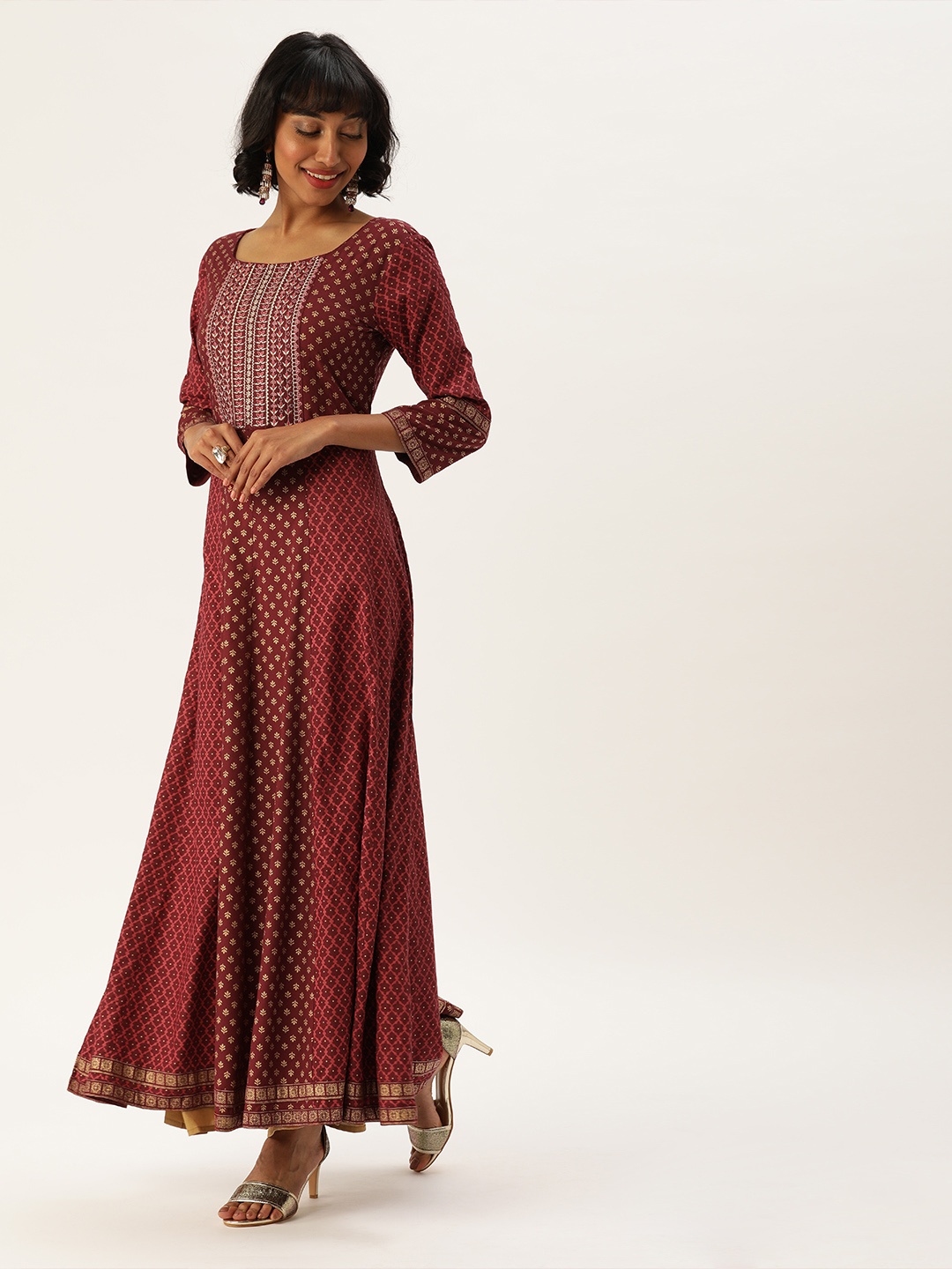 

Varanga Women Maroon & Gold-Toned Printed Anarkali Kurta