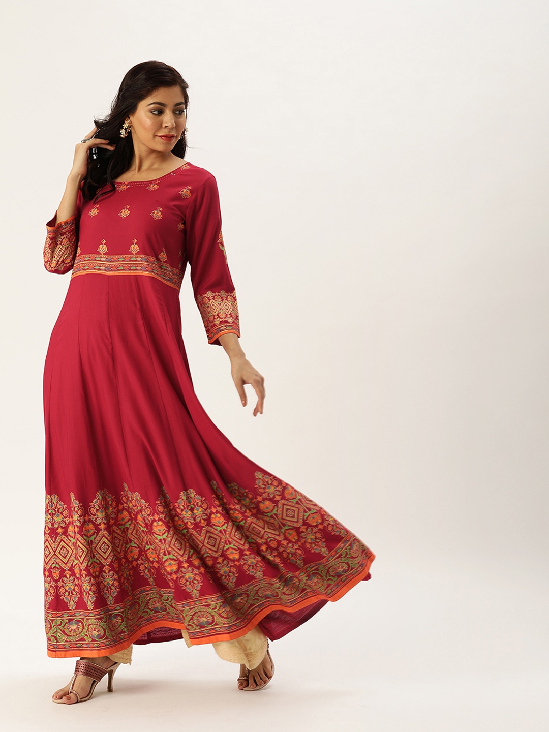 

Varanga Women Maroon Printed Anarkali Kurta