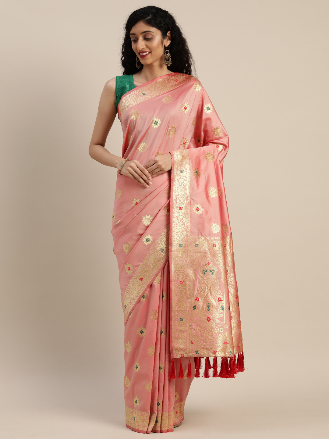

VASTRANAND Pink Silk Blend Woven Design Kanjeevaram Saree