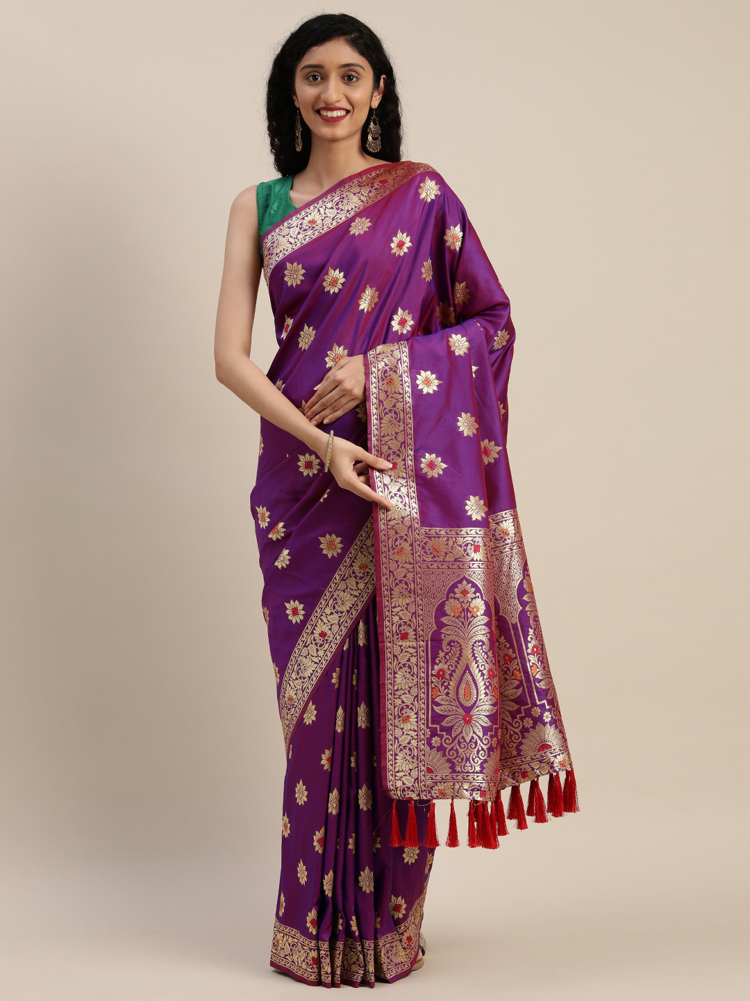 

VASTRANAND Purple Silk Blend Woven Design Kanjeevaram Saree