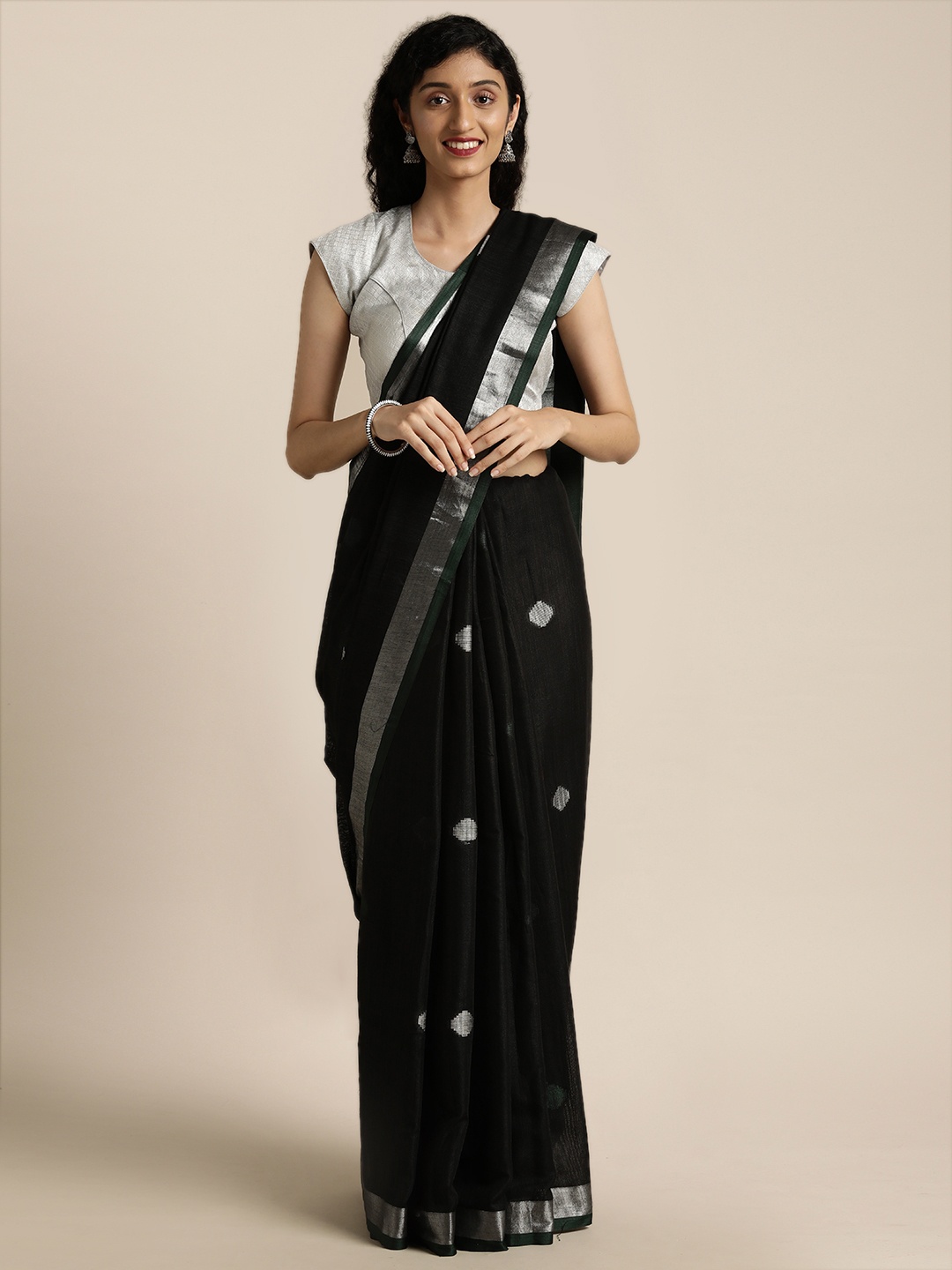 

VASTRANAND Black Linen Blend Woven Design Saree