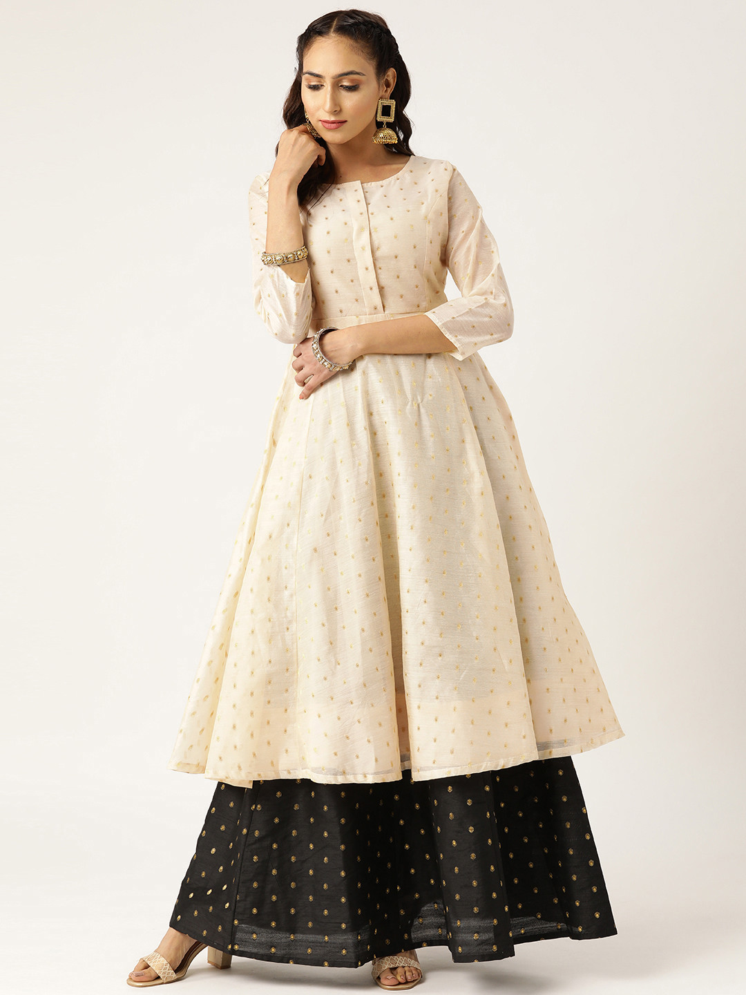 

Shae by SASSAFRAS Women Cream-Coloured & Golden Woven Design Anarkali Kurta