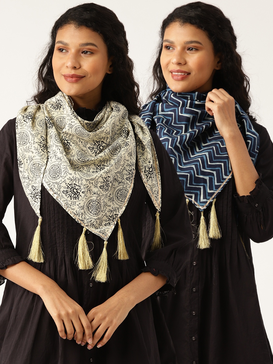 

Shae by SASSAFRAS Women Pack of 2 Tasselled Scarves, Off white