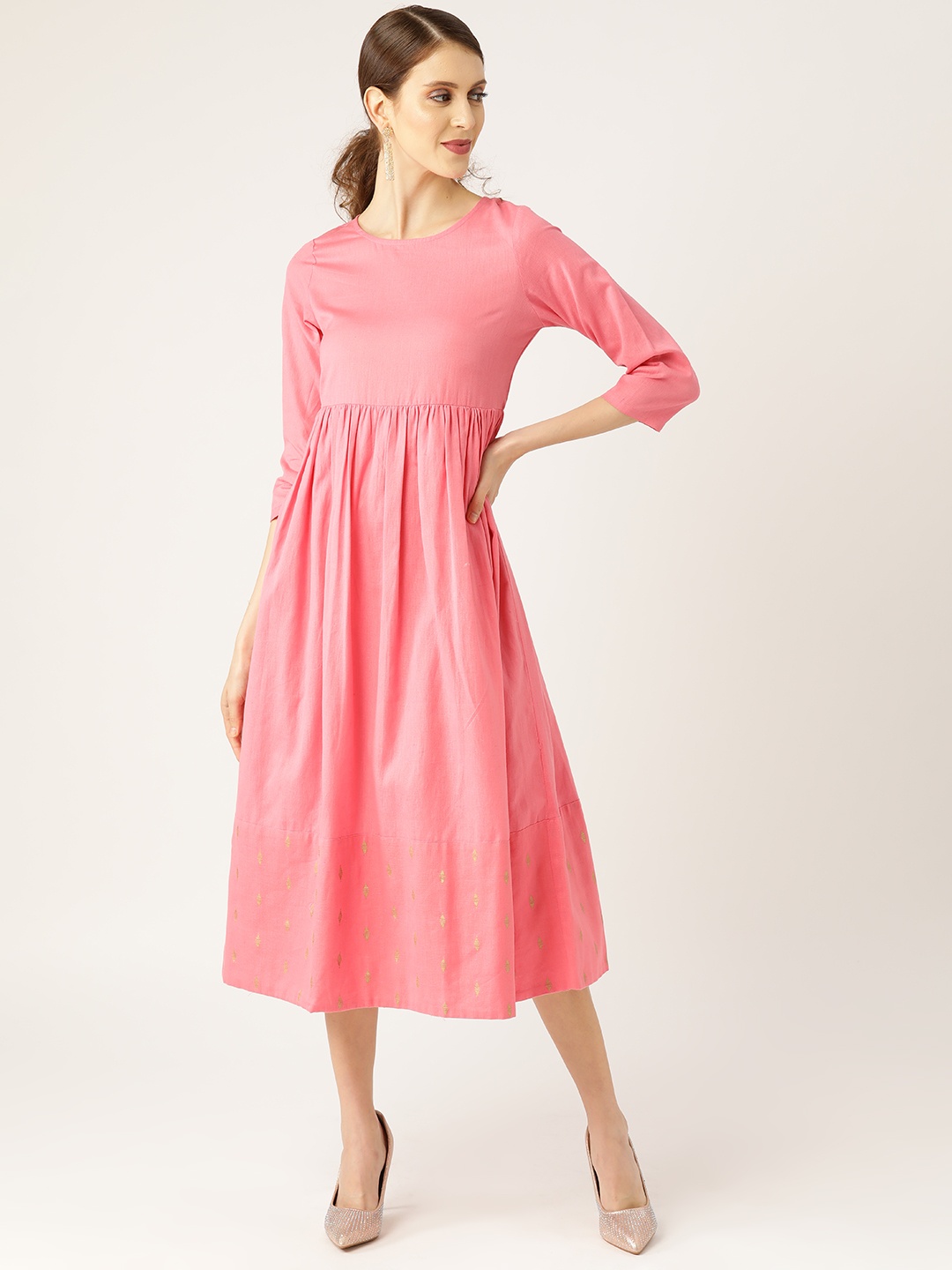 

Shae by SASSAFRAS Women Pink Foil Print Detail A-Line Dress