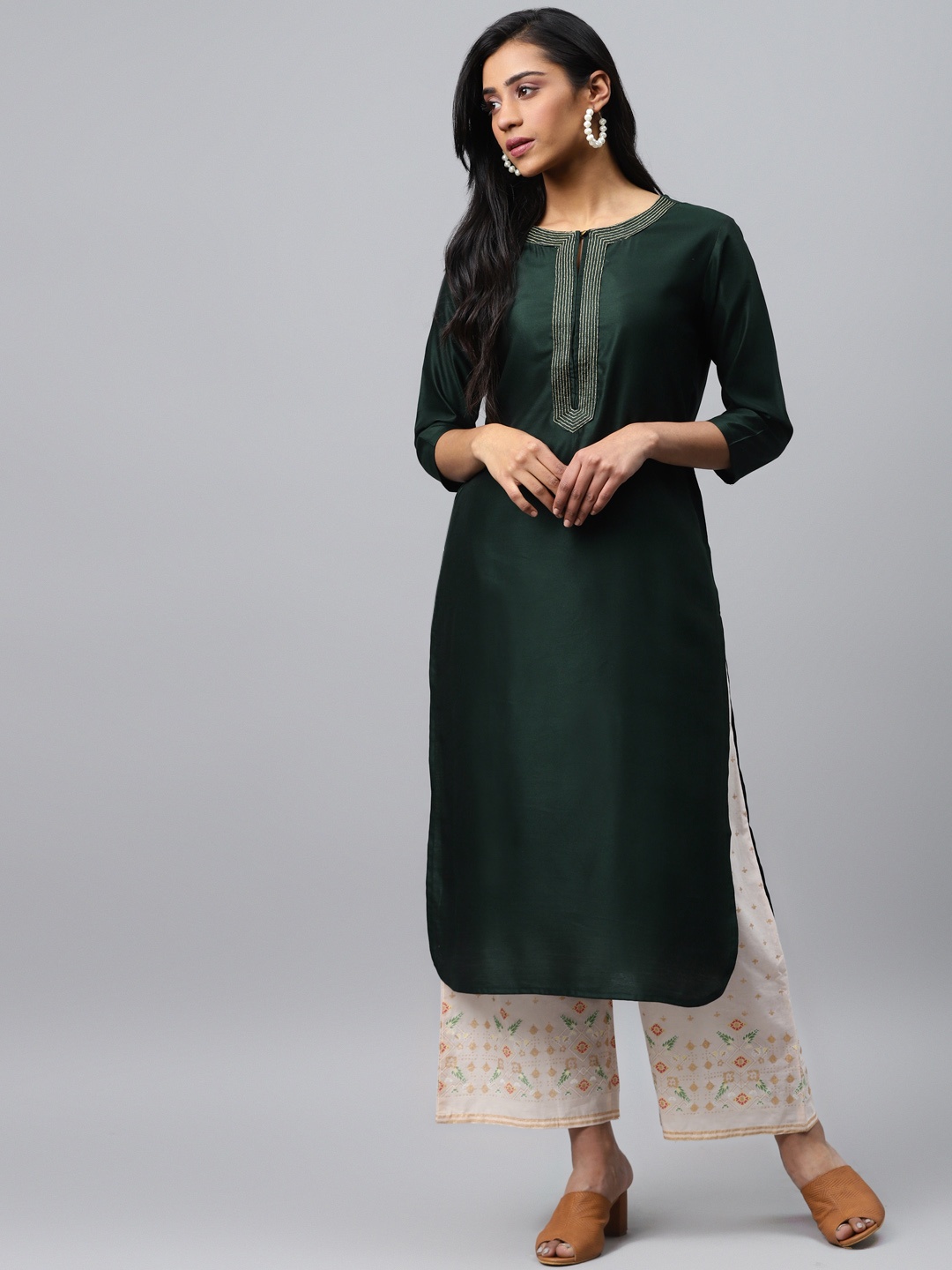 Indo Era Women Green Yoke Design Straight Kurta - buy at the price of ...