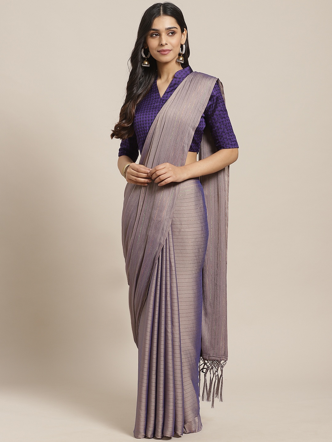 

Saree mall Purple & Golden Striped Saree