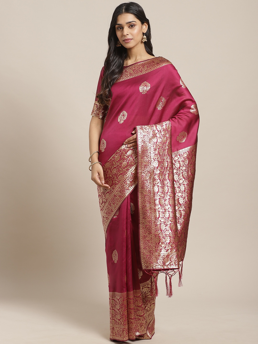 

Saree mall Magenta & Golden Woven Design Banarasi Saree