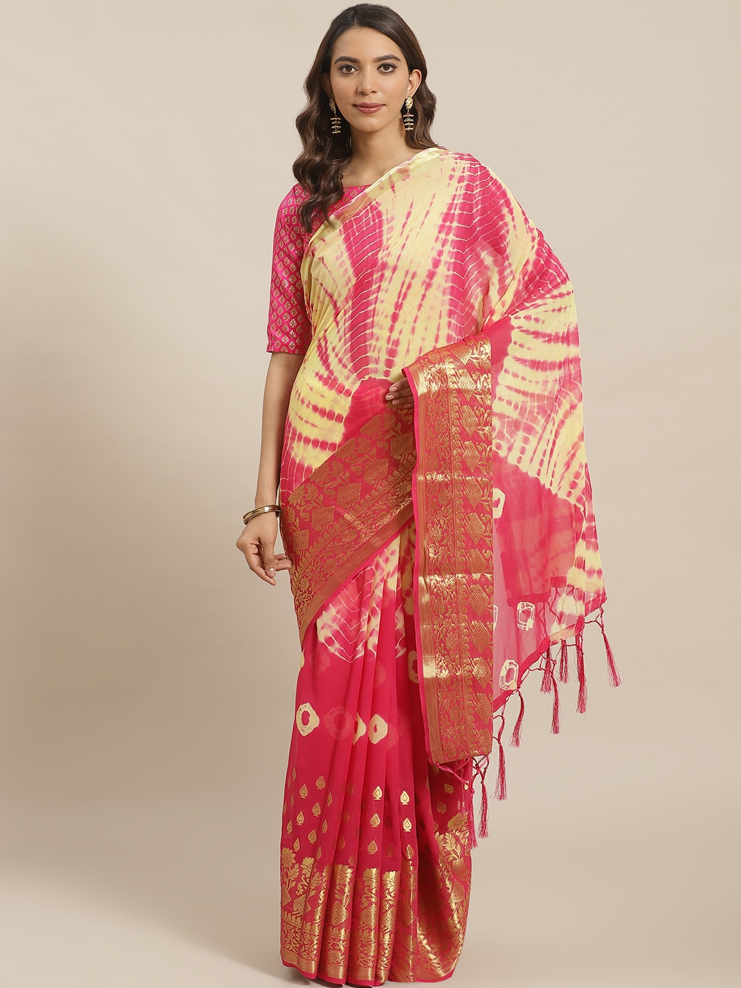 

Saree mall Magenta & Beige Woven Design Banarasi Saree