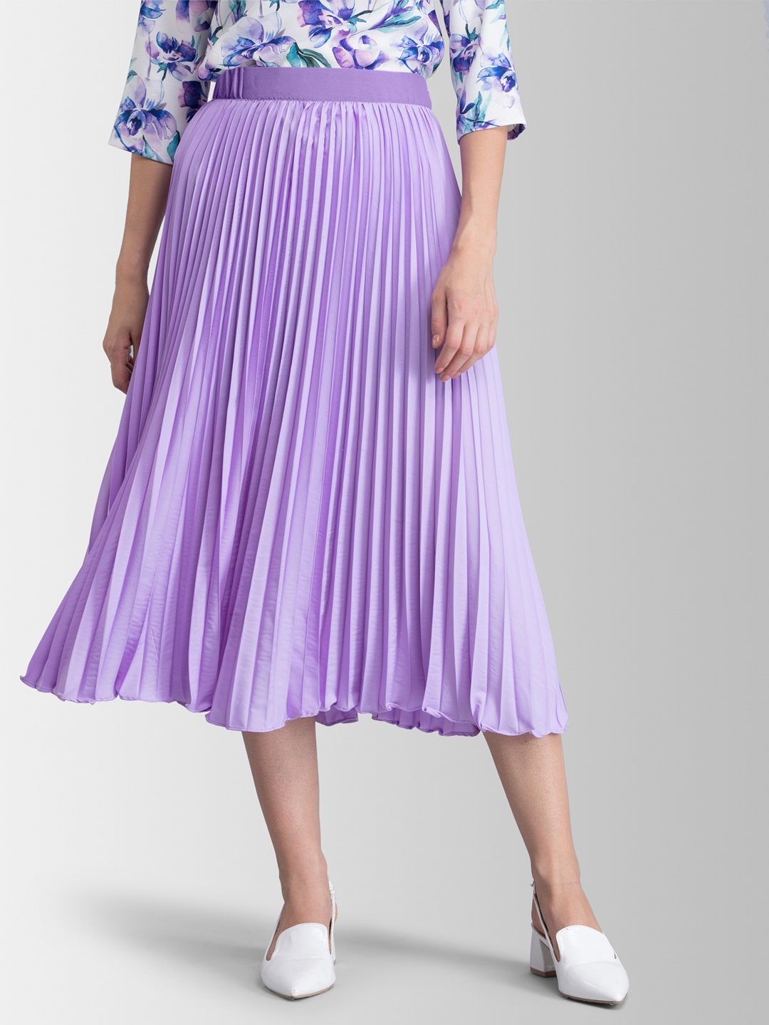 

FableStreet Purple Accordion Pleat Midi Flared Skirt