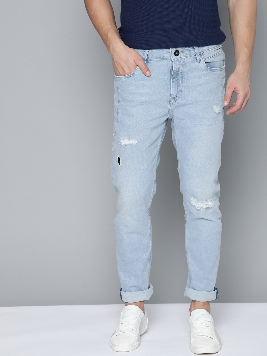 

Mast & Harbour Men Blue Slim Tapered Fit Mid-Rise Mildly Distressed Stretchable Jeans