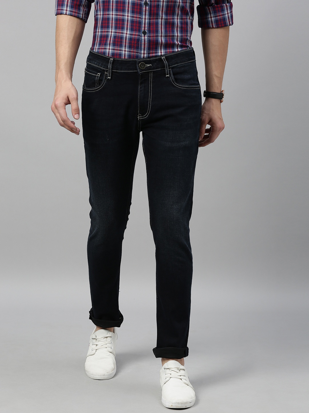 

Mast & Harbour Men Navy Blue Skinny Fit Mid-Rise Clean Look Stretchable Jeans