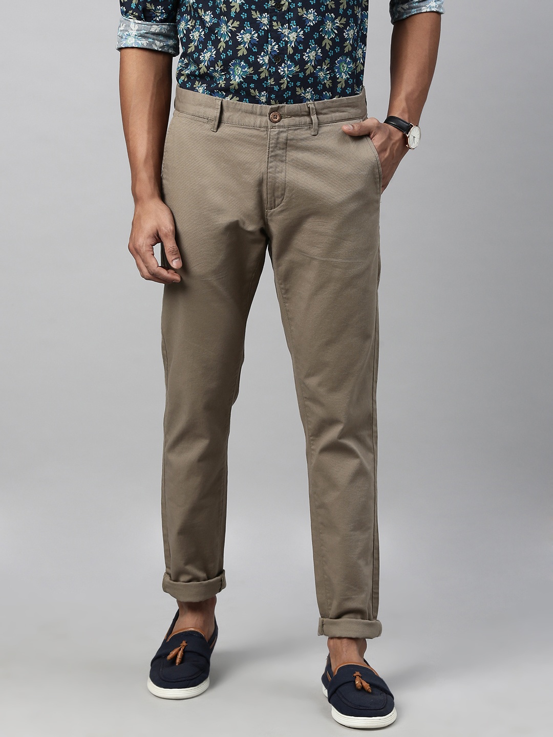 

U.S. Polo Assn. Men Khaki Austin Trim Fit Self Design Regular Trousers