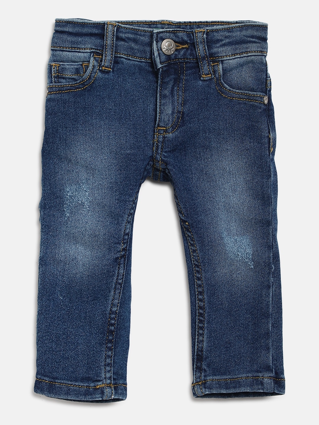 

United Colors of Benetton Boys Navy Blue Skinny Mid-Rise Low Distress Stretchable Jeans