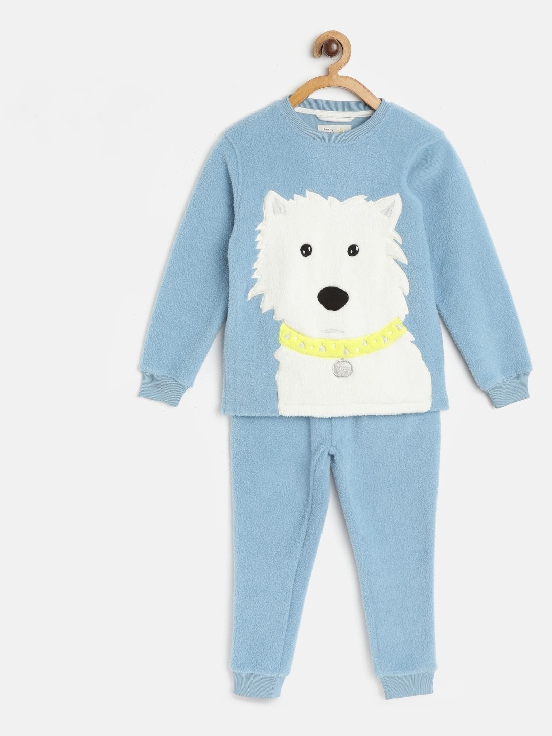 

Cherry Crumble Kids Blue & White Dog Applique Fleece Night Suit