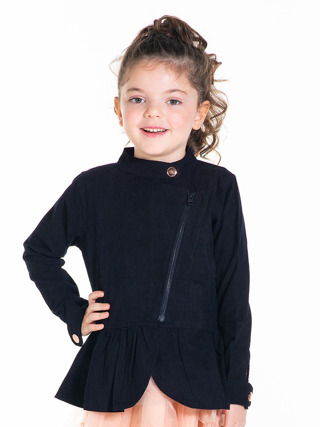 

Cherry Crumble Girls Black Solid Corduroy Tailored Jacket