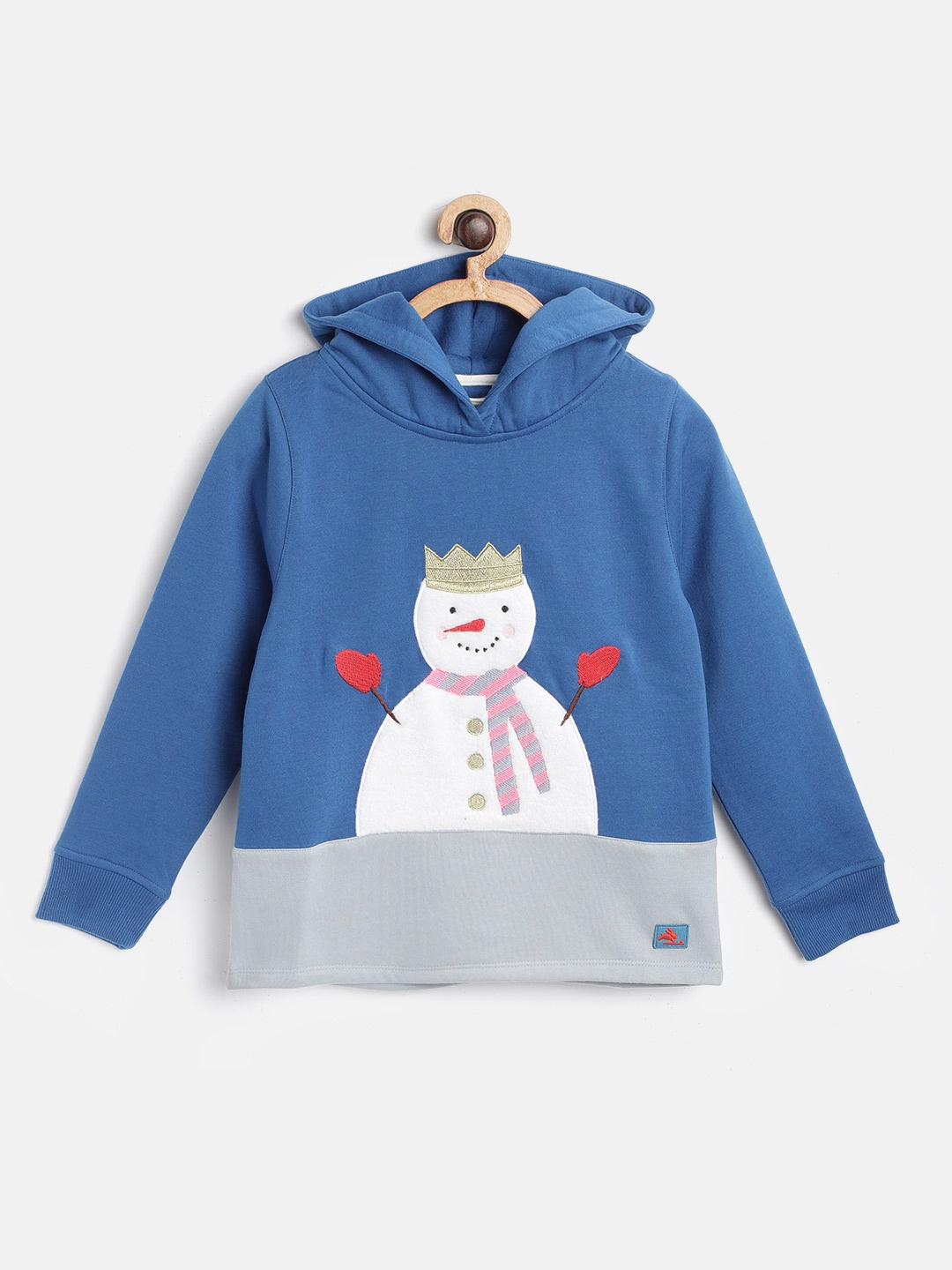 

Cherry Crumble Kids Blue & White Snowman Applique Hooded Sweatshirt
