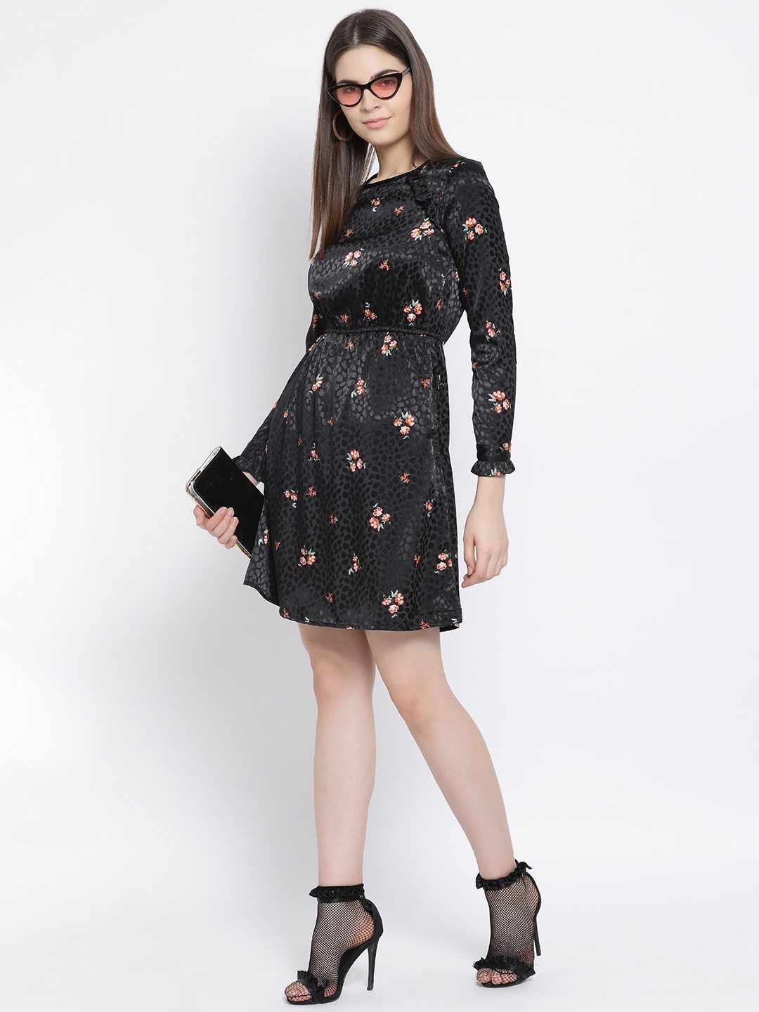 

Oxolloxo Women Black Printed Fit and Flare Dress