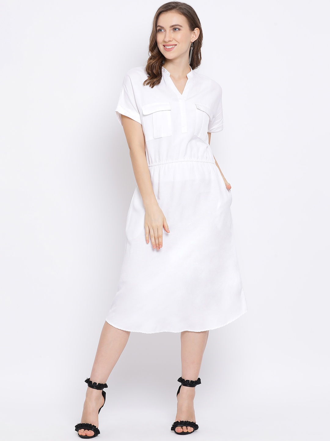 

Oxolloxo Women White Solid Wrap Dress