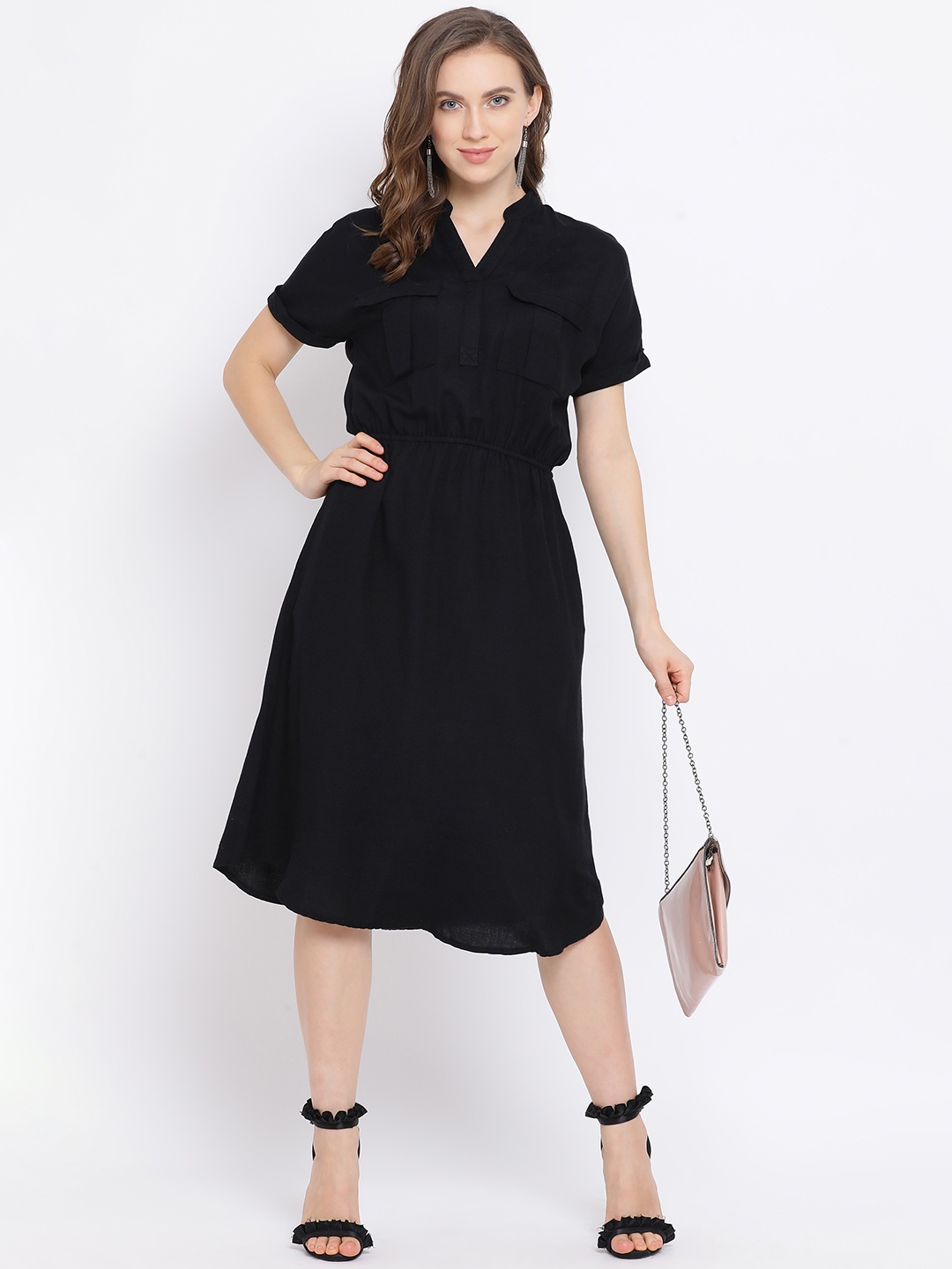 

Oxolloxo Women Black Solid Fit and Flare Dress