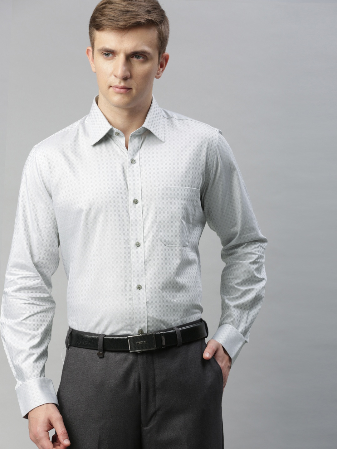 

Raymond Men Grey Contemporary Fit Self-Checked Formal Shirt