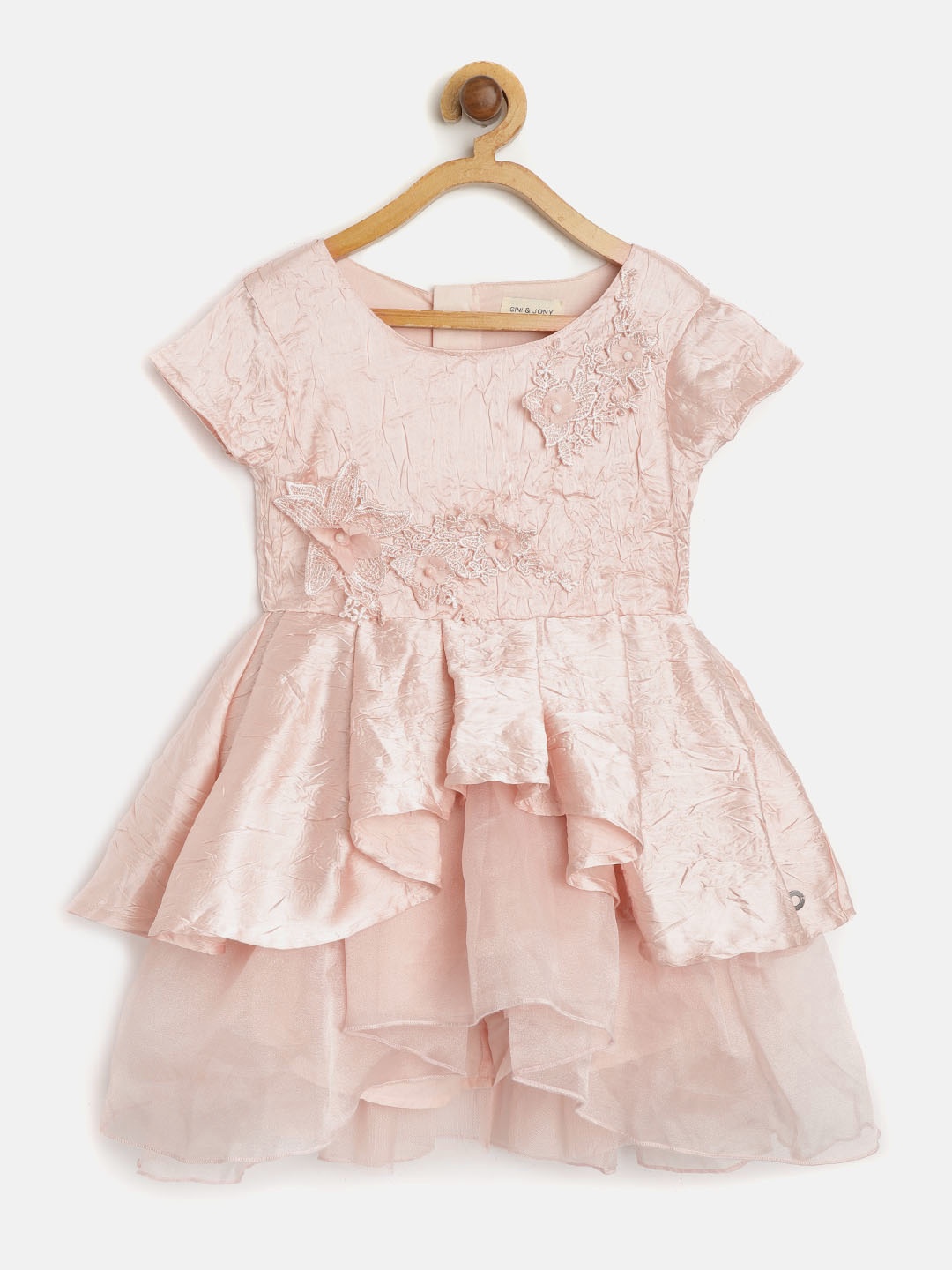 

Gini and Jony Girls Pink Solid Fit and Flare Dress With Lace Insert Detail