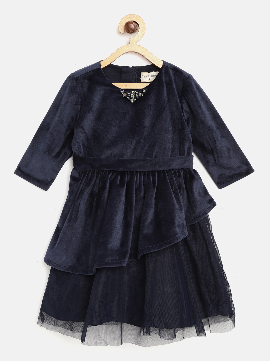 

Gini and Jony Girls Navy Blue Solid Velvet Finish A-Line Dress