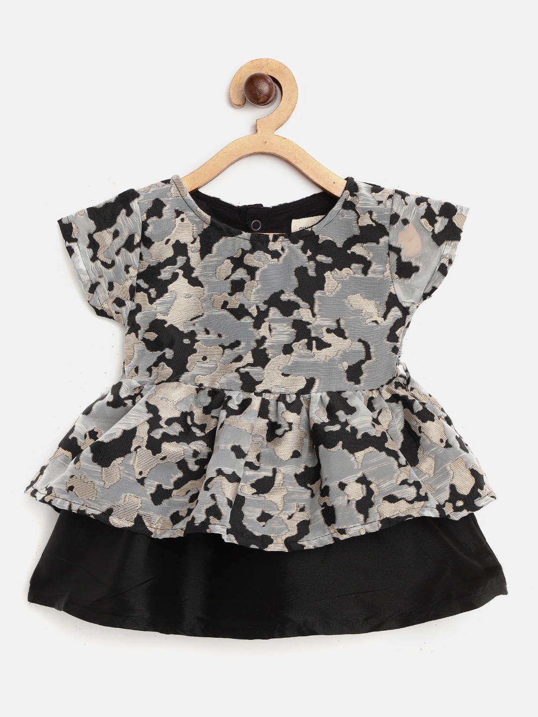

Gini and Jony Girls Grey & Black Camouflage Self Design A-Line Dress