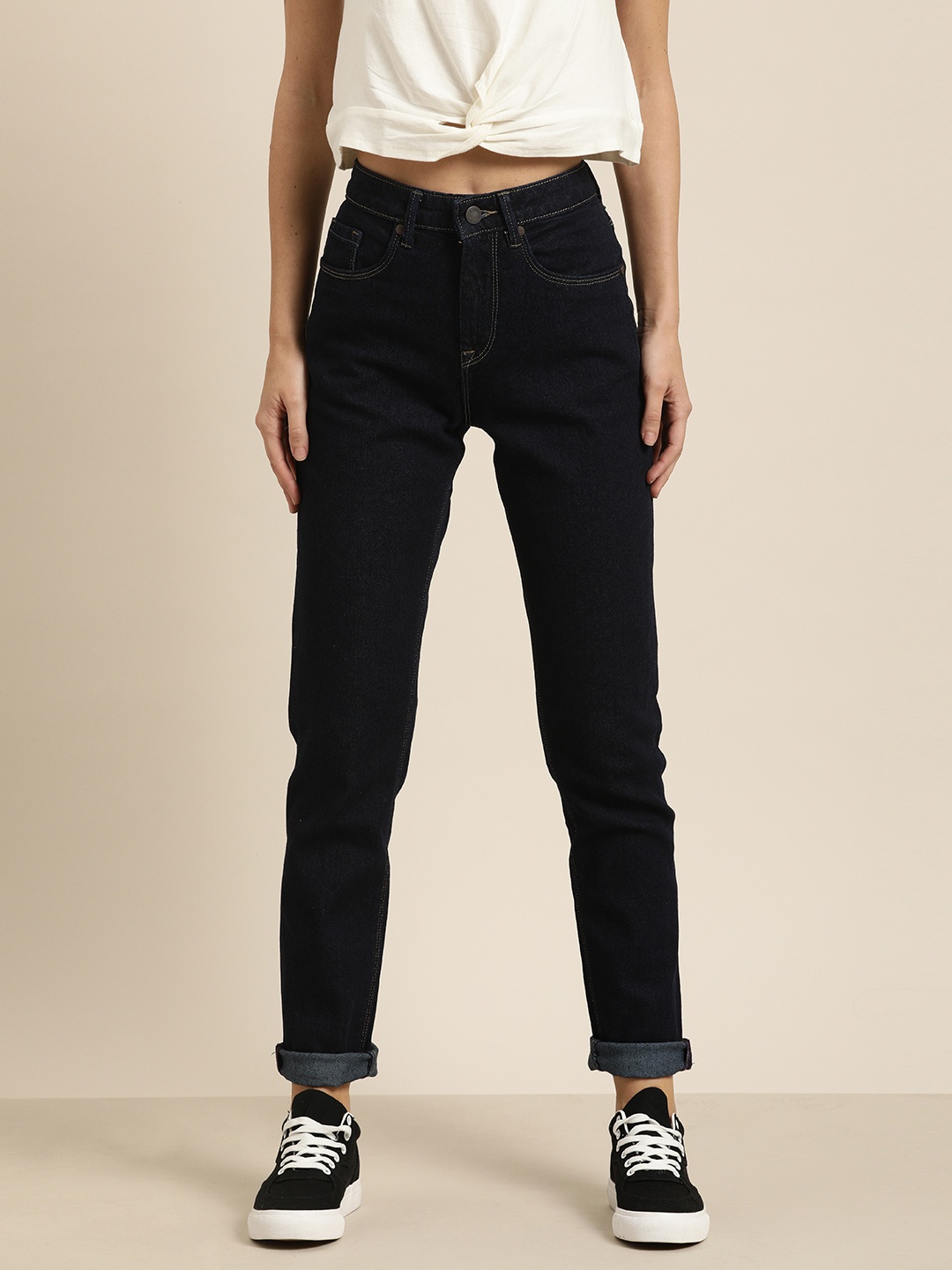 

Moda Rapido Women Navy Blue Straight Fit High-Rise Anti-Viral Wash Stretchable Jeans