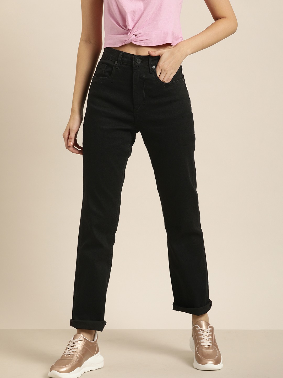 

Moda Rapido Women Black Straight Fit High-Rise Anti-Viral Wash Stretchable Jeans
