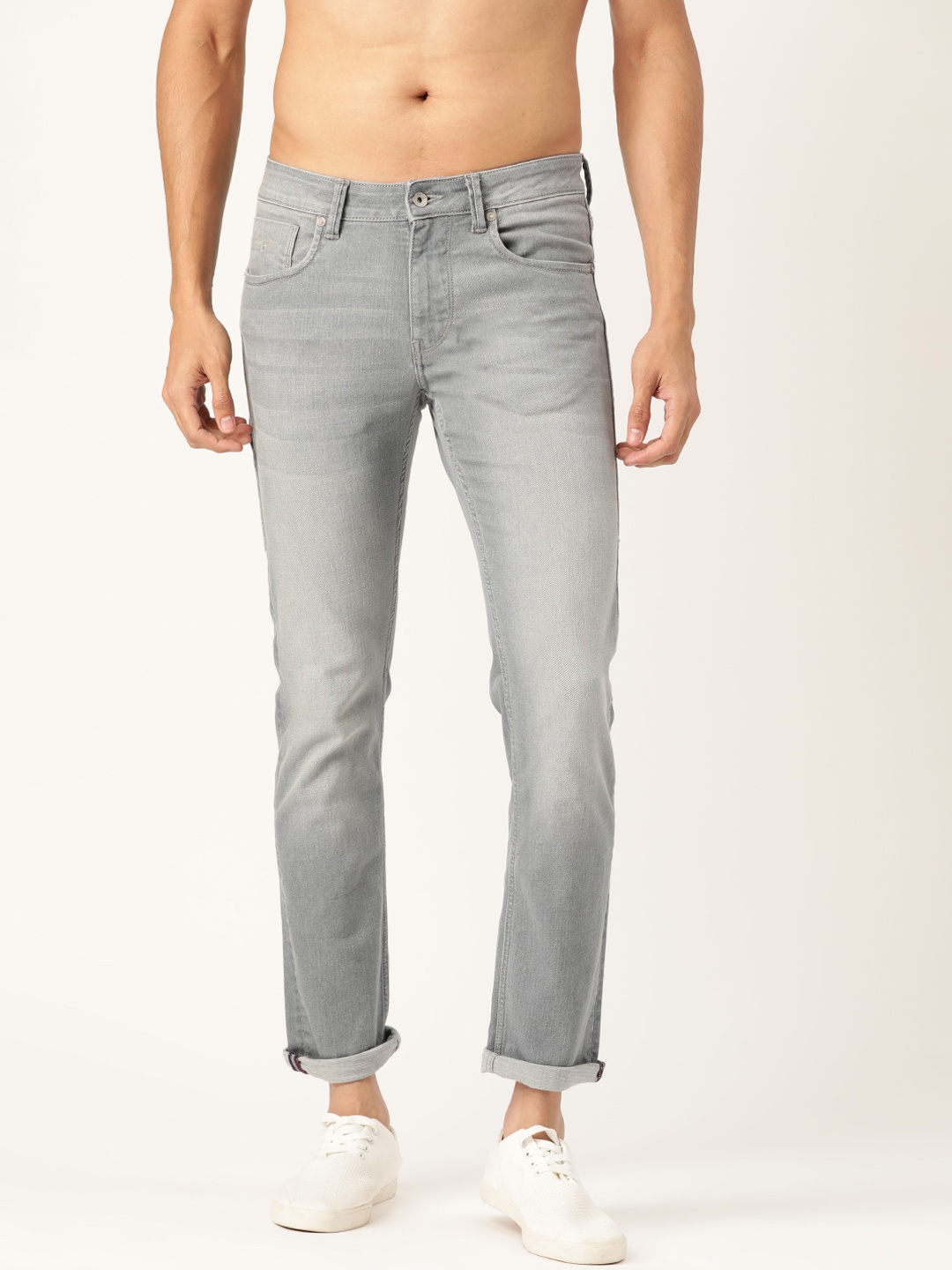 

United Colors of Benetton Men Grey Solid Mid-Rise Slim Tapered Fit Jeans