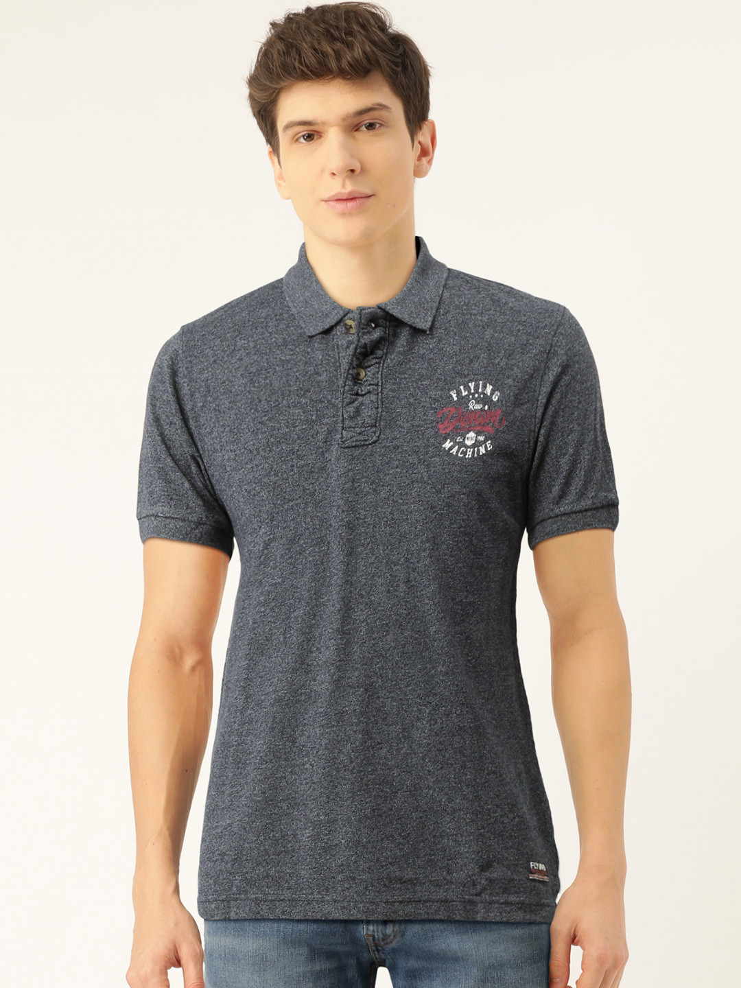 

Flying Machine Men Navy Blue Solid Polo Collar T-shirt