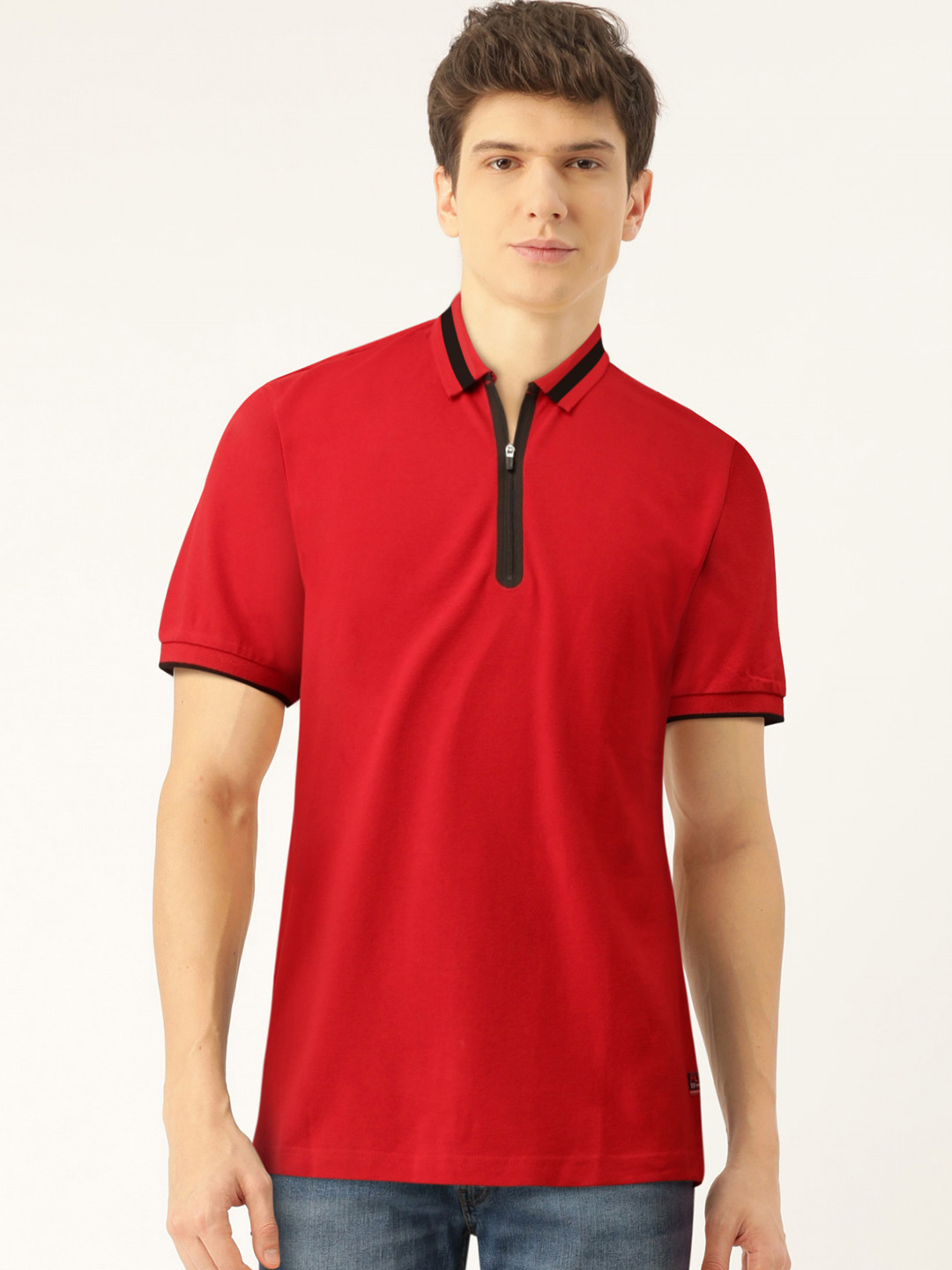 

Flying Machine Men Red Solid Polo Collar T-shirt