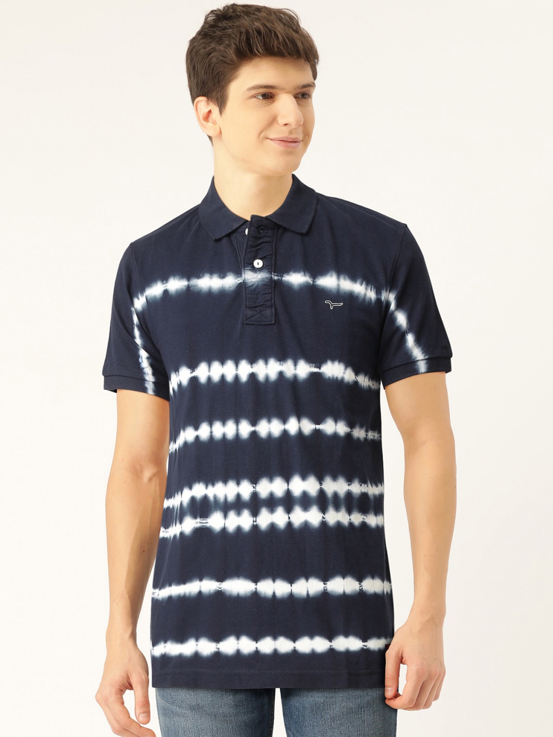 

Flying Machine Men Navy Blue White Dyed Polo Collar Pure Cotton T-shirt