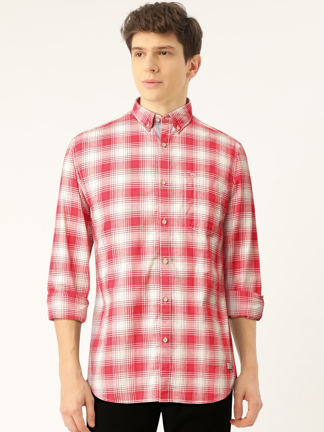 

Flying Machine Men Red & White Checked Slim Fit Casual Shirt