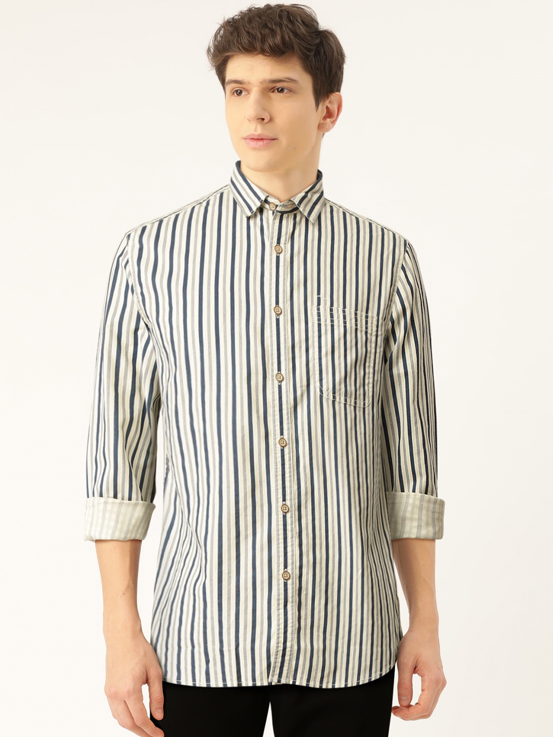 

Flying Machine Men Blue & White Striped Regular Fit Casual Shirt