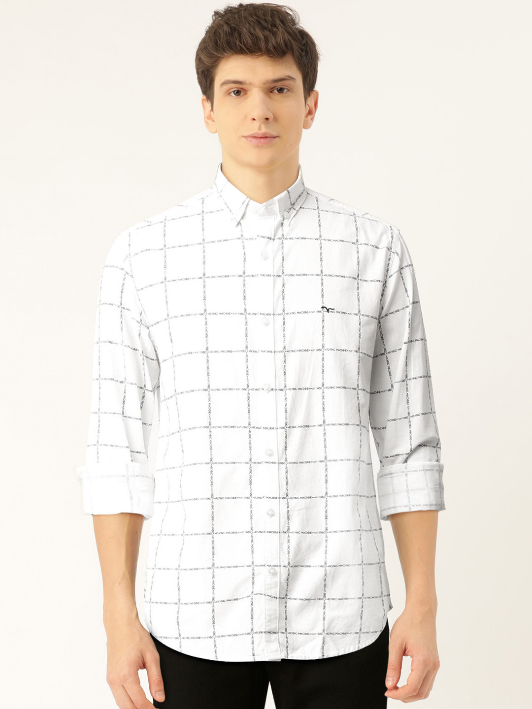 

Flying Machine Men White & Black Checked Slim Fit Casual Shirt