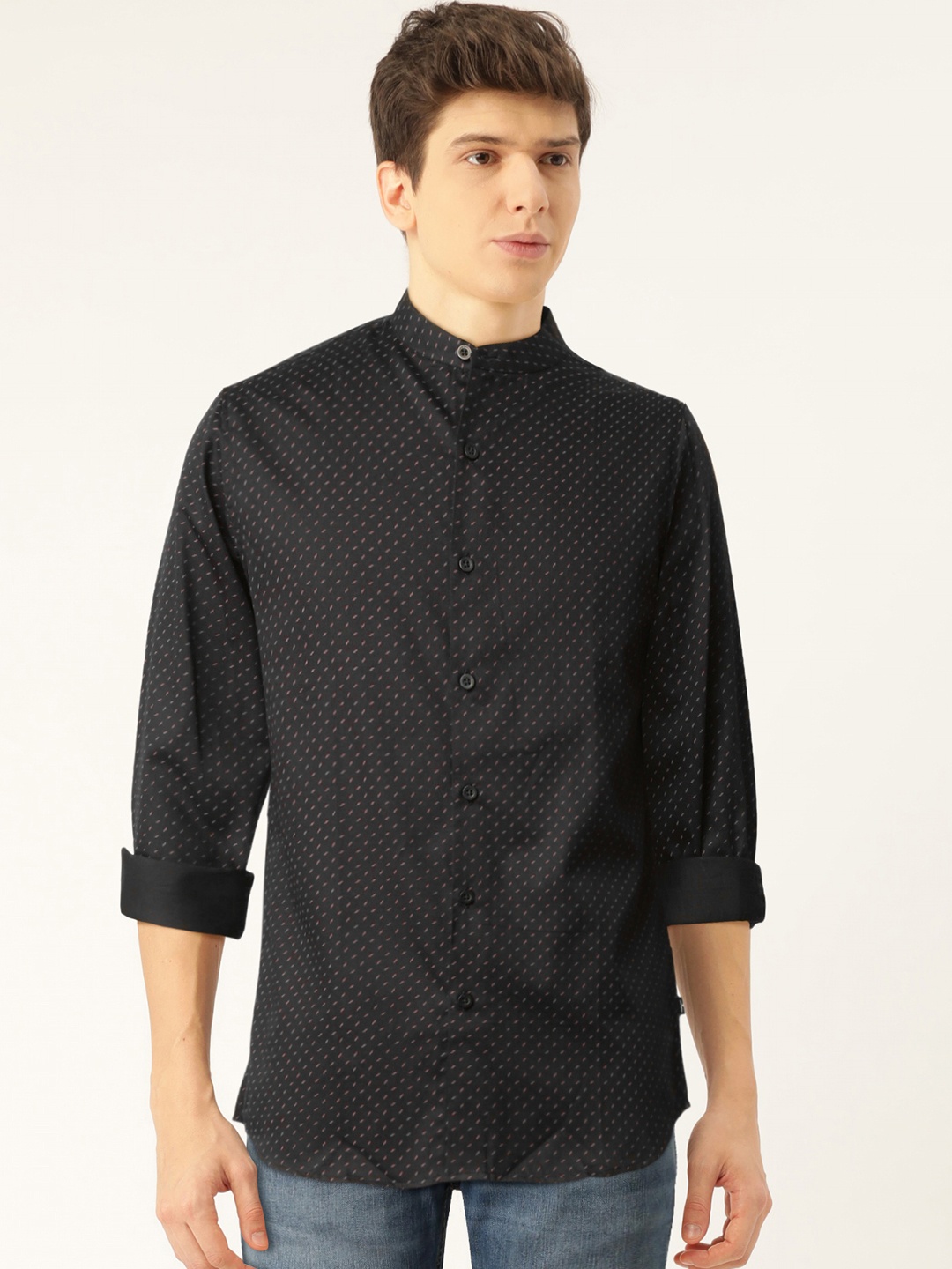 

Flying Machine Men Black & Purple Abstract Print Slim Fit Casual Shirt