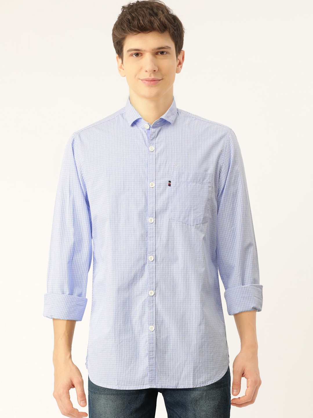 

Flying Machine Men Blue & White Checked Slim Fit Casual Shirt